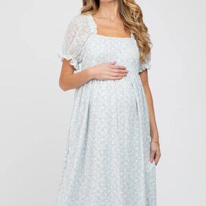 Pink Blush Maternity- light blue floral puff sleeve maternity dress